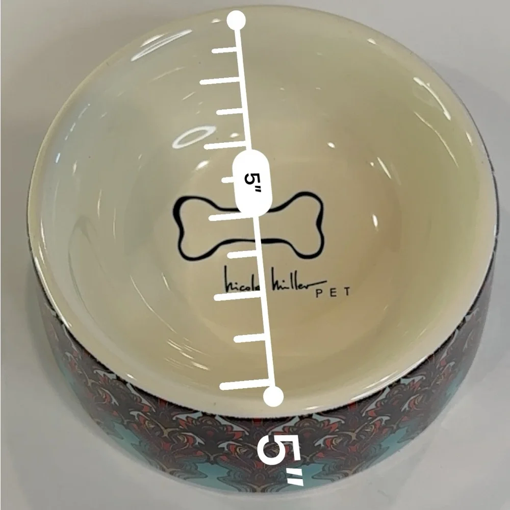 ✨ Nicole Miller Pet Ceramic Bowl – 5” Colorful Pattern Stoneware Dish